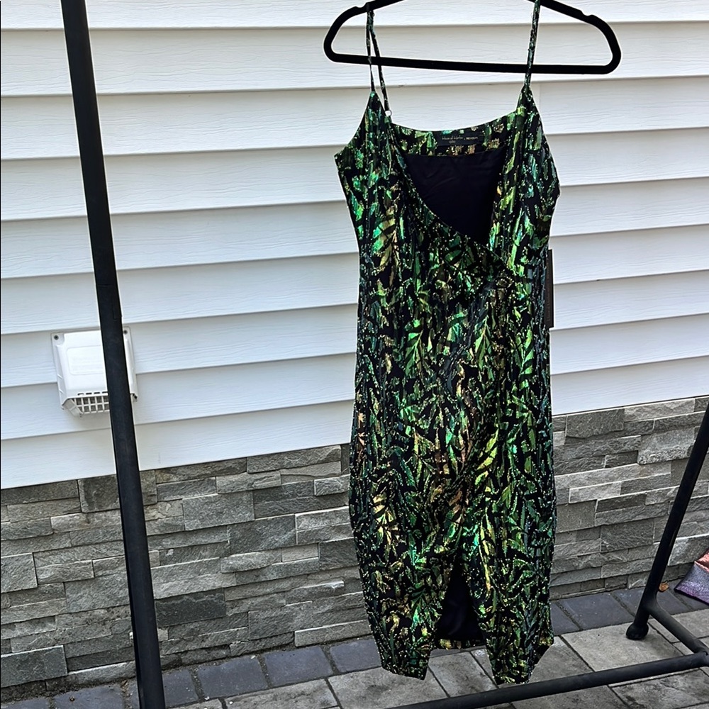 House of Harlow 1960 Green and Black Asymmetrical Slip Dress